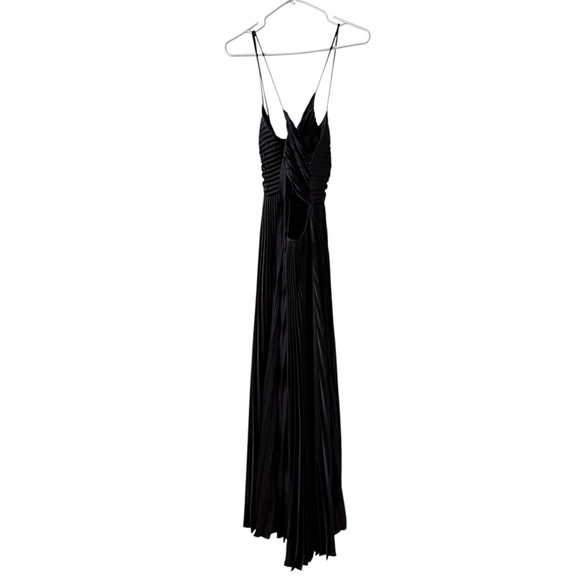 A.L.C. Aries Satin Pleated Maxi Dress Black Sz 6 - Picture 4 of 9